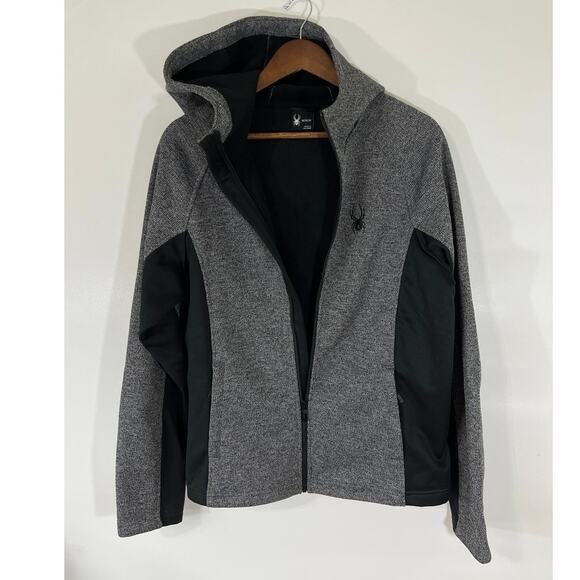 Spyder Men’s Full Zip Hooded Jacket Gray Black Heather Performance Size Medium - Picture 2 of 10